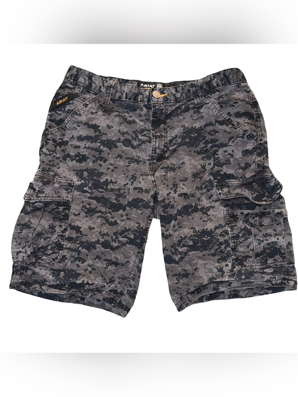 Ariat Men's sz 34 Rebar Relaxed Durastretch Black Camo Cargo Shorts 10034682